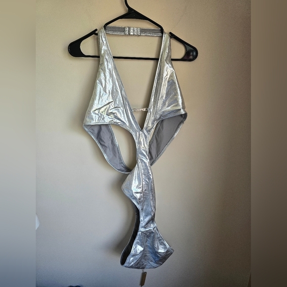 NWT Skims Metallic Swim Halter Monokini Nickel Women's Sz 4X. - Picture 1 of 6